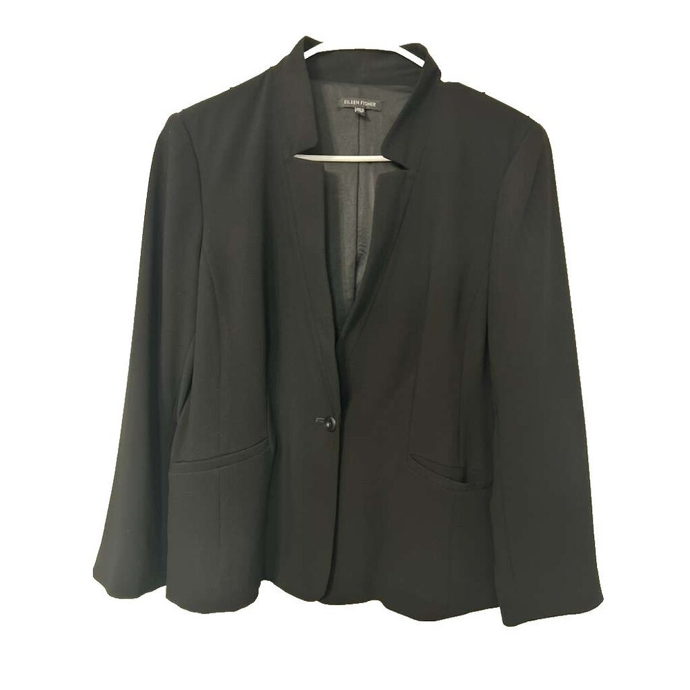 Eileen Fisher Blazer Size 12 Women's Black Jacket Coat Long Sleeve